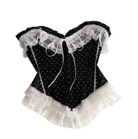 Courtly Polka Dot Lace-trim Top