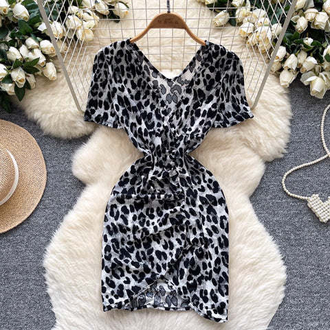 Sexy V-neck Leopard Printed Dress
