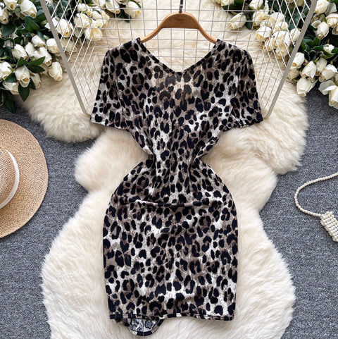 Sexy V-neck Leopard Printed Dress