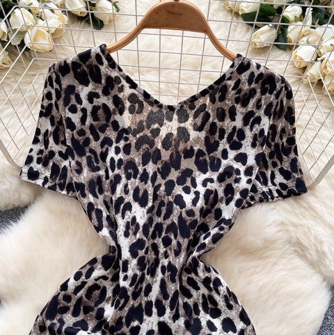 Sexy V-neck Leopard Printed Dress