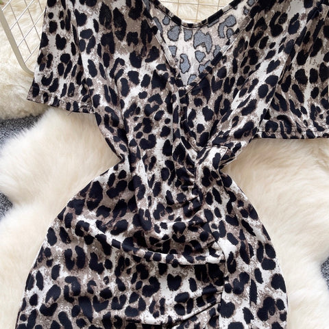 Sexy V-neck Leopard Printed Dress