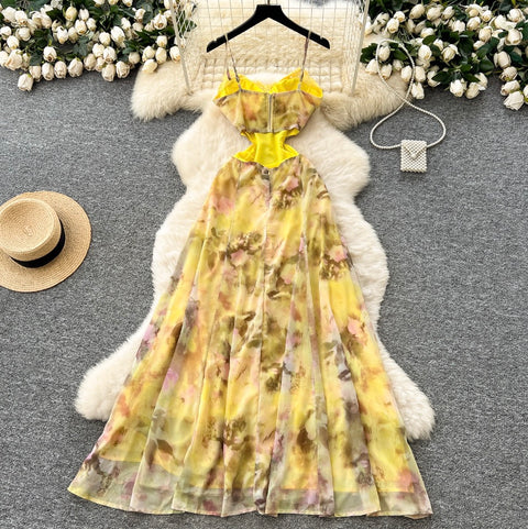Lace-up Backless Printed Slip Dress