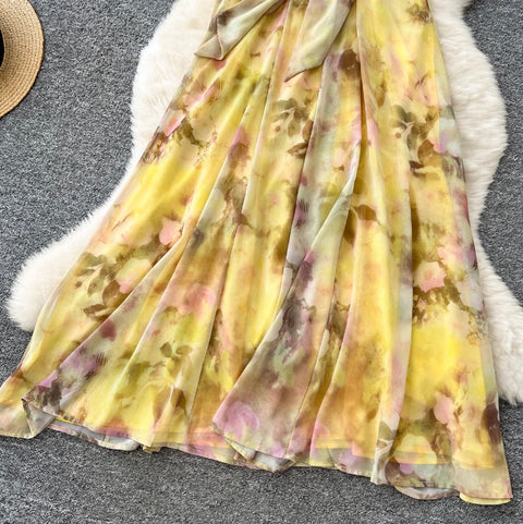 Lace-up Backless Printed Slip Dress