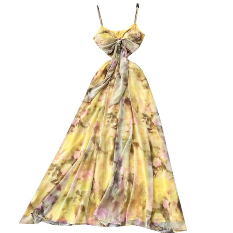 Lace-up Backless Printed Slip Dress