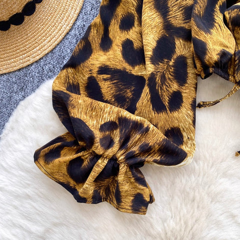 V-neck Leopard Printed Chiffon Shirt