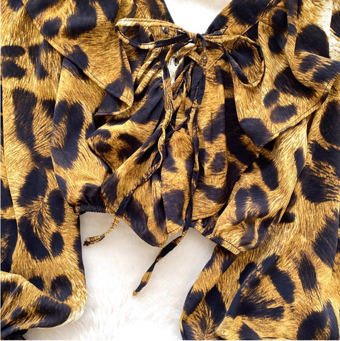 V-neck Leopard Printed Chiffon Shirt