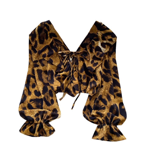 V-neck Leopard Printed Chiffon Shirt