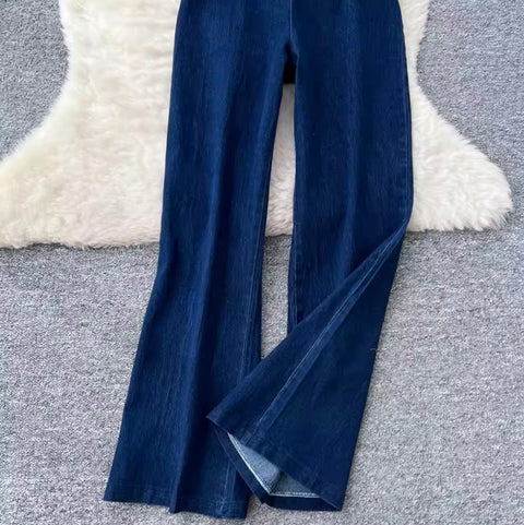Metal-button Vest & Jeans Denim 2Pcs