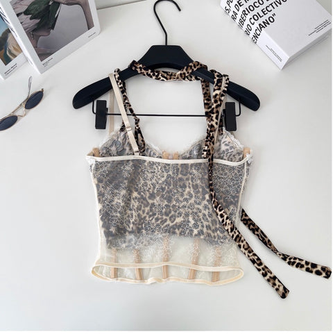 Leopard Printed Fishbone Mesh Camisole
