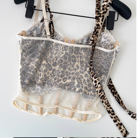 Leopard Printed Fishbone Mesh Camisole