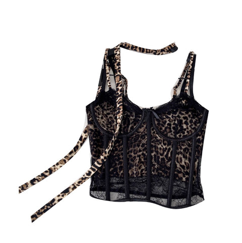 Leopard Printed Fishbone Mesh Camisole