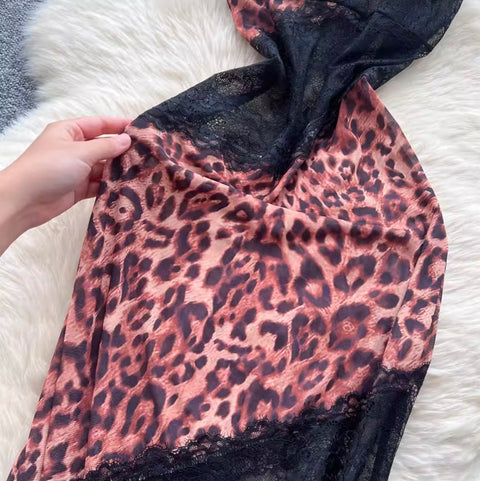 Leopard Print Lace Patchwork Slip Dress