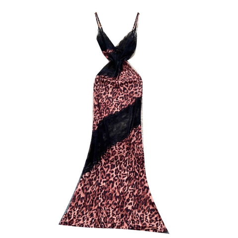 Leopard Print Lace Patchwork Slip Dress