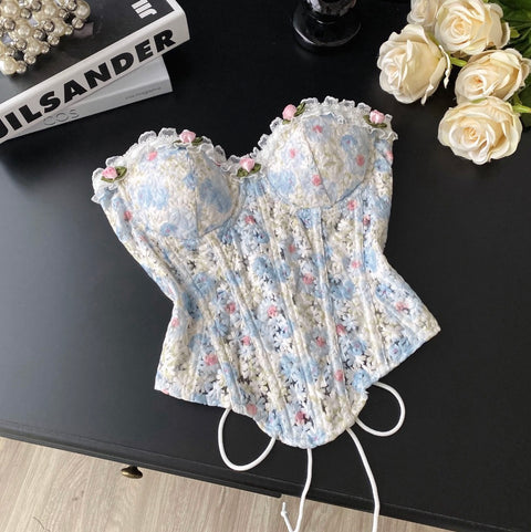 Sweetie Floral Embroidered Fishbone Top
