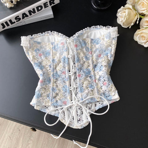 Sweetie Floral Embroidered Fishbone Top