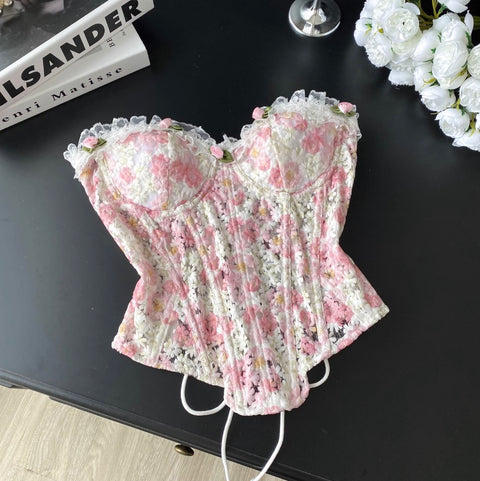 Sweetie Floral Embroidered Fishbone Top