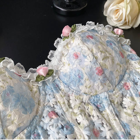 Sweetie Floral Embroidered Fishbone Top