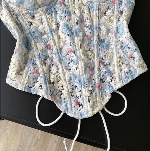 Sweetie Floral Embroidered Fishbone Top