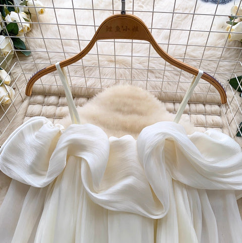 Off-shoulder Ruffled Flowing Chiffon Top