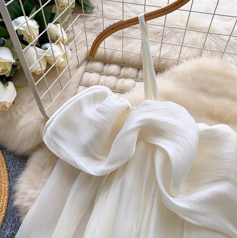 Off-shoulder Ruffled Flowing Chiffon Top