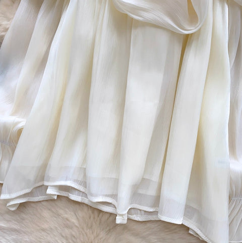 Off-shoulder Ruffled Flowing Chiffon Top