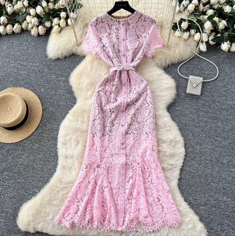 Rhinestone Studded Lace Fishtail Dress