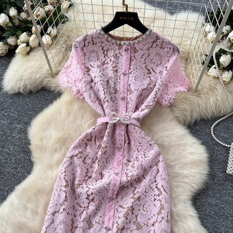 Rhinestone Studded Lace Fishtail Dress