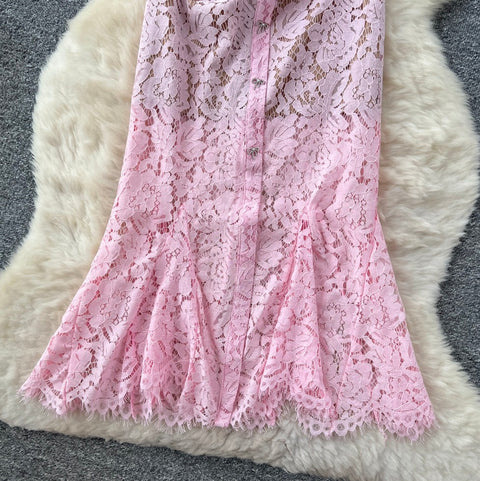 Rhinestone Studded Lace Fishtail Dress