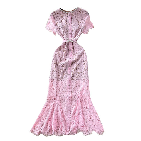 Rhinestone Studded Lace Fishtail Dress