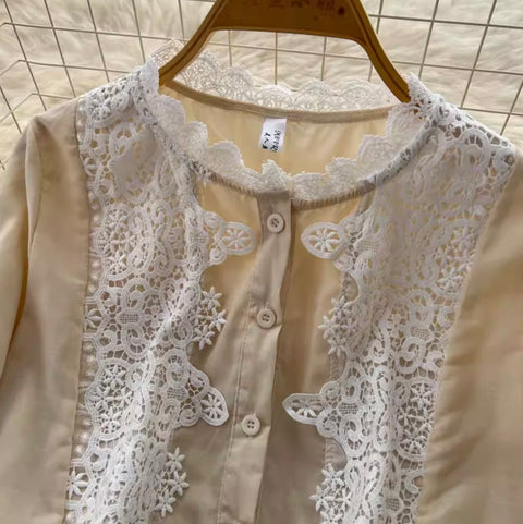 Hollowed Crochet Shirt & Trousers 2Pcs