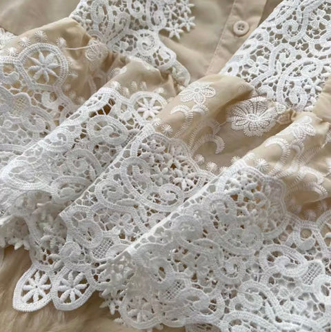 Hollowed Crochet Shirt & Trousers 2Pcs