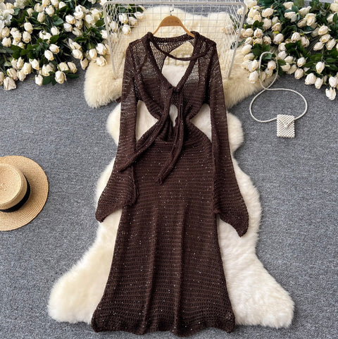 Niche Sequined Hollowed Knit Dress