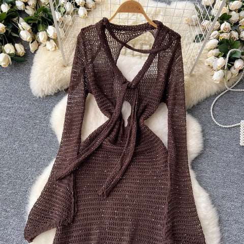 Niche Sequined Hollowed Knit Dress