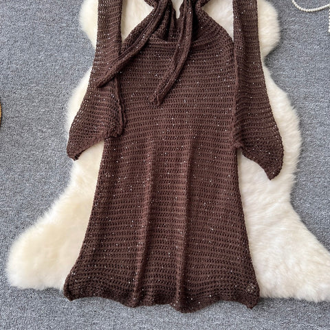 Niche Sequined Hollowed Knit Dress