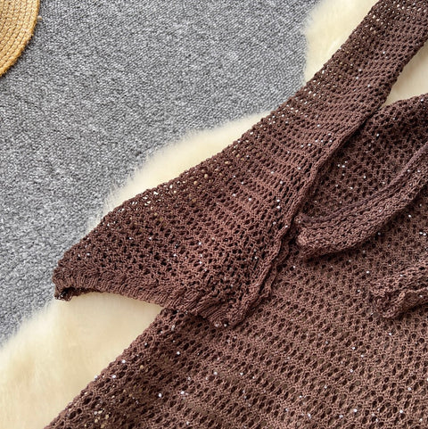 Niche Sequined Hollowed Knit Dress