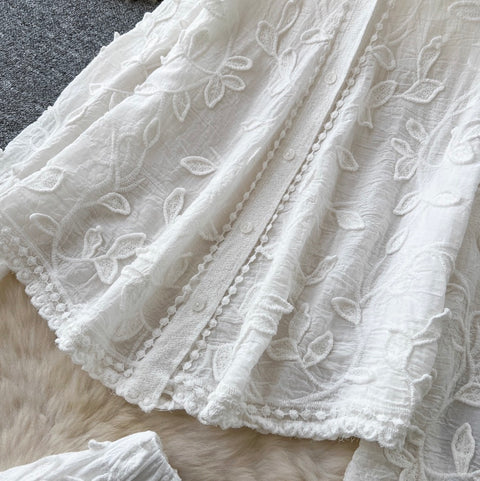 Embroidered Shirt & Wide-leg Trousers 2Pcs