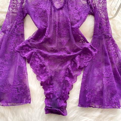 Sexy Flared Sleeve Lace Jumpsuit