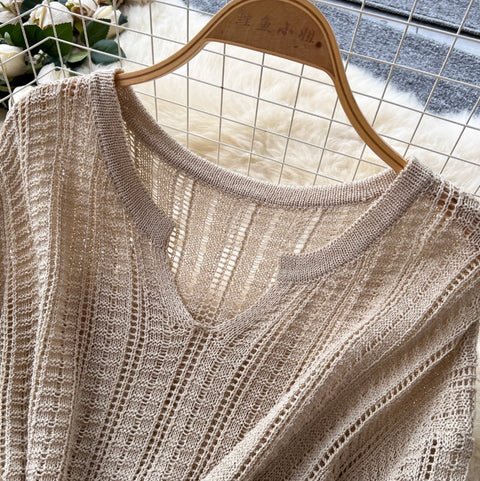 U-neck Knitwear & Trousers Hollowed 2Pcs