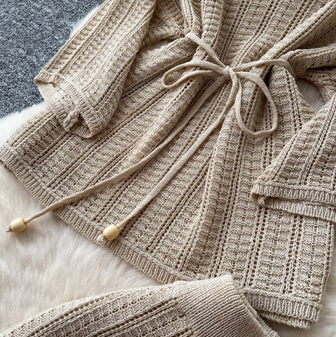 U-neck Knitwear & Trousers Hollowed 2Pcs
