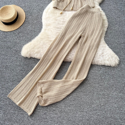 U-neck Knitwear & Trousers Hollowed 2Pcs