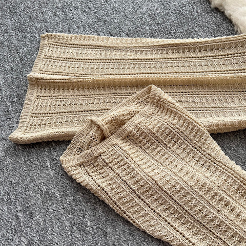 U-neck Knitwear & Trousers Hollowed 2Pcs