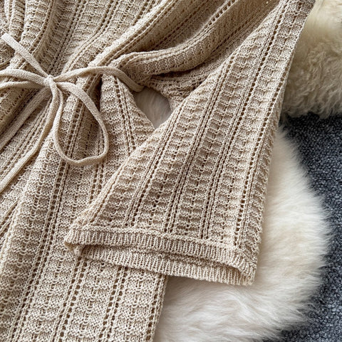 U-neck Knitwear & Trousers Hollowed 2Pcs