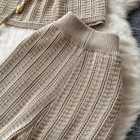 U-neck Knitwear & Trousers Hollowed 2Pcs