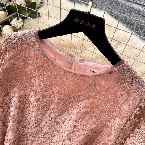 Lace Shirt & Satin Skirt Elegant 2Pcs