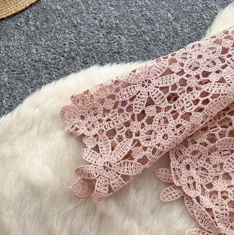 Lace Shirt & Satin Skirt Elegant 2Pcs