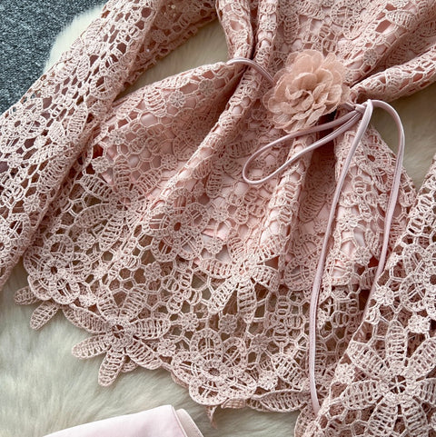 Lace Shirt & Satin Skirt Elegant 2Pcs