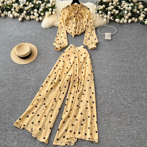 Polka Dot Shirt & Trousers Chiffon 2Pcs