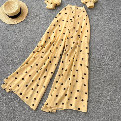 Polka Dot Shirt & Trousers Chiffon 2Pcs
