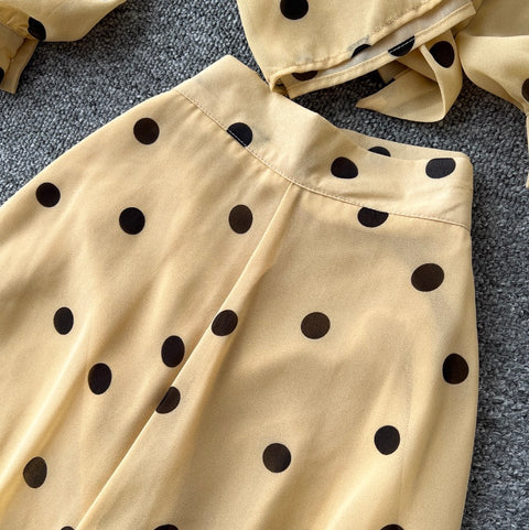 Polka Dot Shirt & Trousers Chiffon 2Pcs