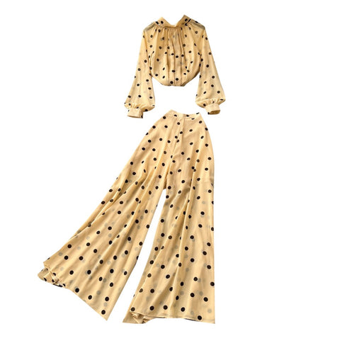 Polka Dot Shirt & Trousers Chiffon 2Pcs